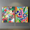 Vibrant Kids Room Decorative Paintings With Rainbow Animals And Star Designs