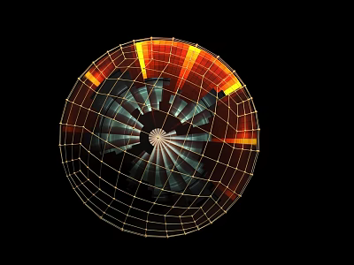 Spherical Art Installation With Grid Design And Interior Orange Blue Radiating Light Effects 3d model