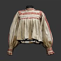 Traditional White Blouse With Red Embroidery And Ruffled Cuffs In Ethnic Style
