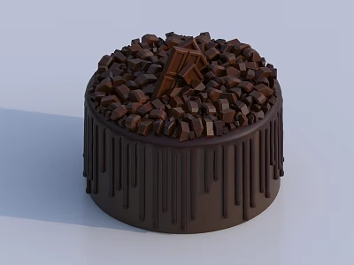 Chocolate Cake With Chocolate Chunks On Top And Chocolate Drizzle On The Sides 3d model