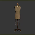Brown Dress Form With Wooden Base And Metal Stand For Sewing And Clothing Design