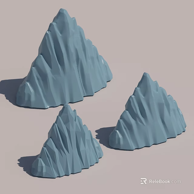 Garden Landscape With Three Blue Mountain Shapes 3d model