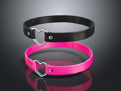 Black And Pink Collars With Heart Shaped Metal Buckle Fashion Accessory 3d model