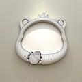 Cute Bear Shaped Mirror With Black Frame Pink Ears Green Decoration Reflecting Bedroom Bed Nightstand