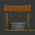 Traditional Ancient Well Structure With Stone Platform Wooden Frame And Orange Tile Roof