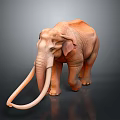 Realistic Brown Elephant With Long Tusks Standing On Gray Background With Reflection