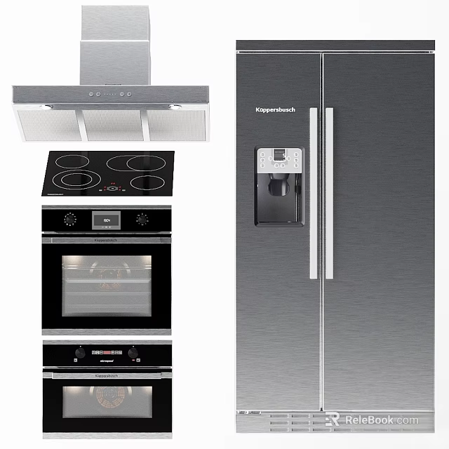 Stainless Steel Kitchen Appliances Including Range Hood Stove Oven And Kenmore Refrigerator With Water Dispenser 3d model 