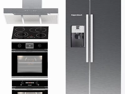 Stainless Steel Kitchen Appliances Including Range Hood Stove Oven And Kenmore Refrigerator With Water Dispenser 3d model