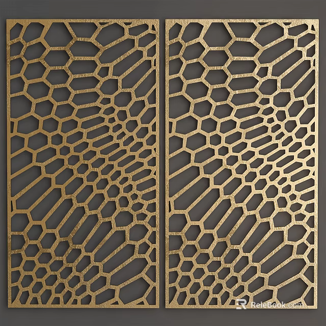 Elegant Modern Gold Room Divider With Hexagonal Laser Cut Design 3d model 