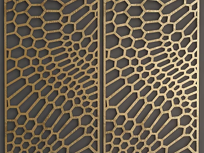 Elegant Modern Gold Room Divider With Hexagonal Laser Cut Design 3d model