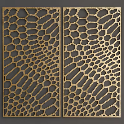 Elegant Modern Gold Room Divider With Hexagonal Laser Cut Design 3d model