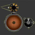 3D Rendered Mechanical Components Assorted Parts With Cylindrical Conical Shapes Vibrant Orange Accents