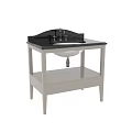 Elegant Bathroom Washbasin with Black Countertop Light Wood Stand and Chrome Faucet