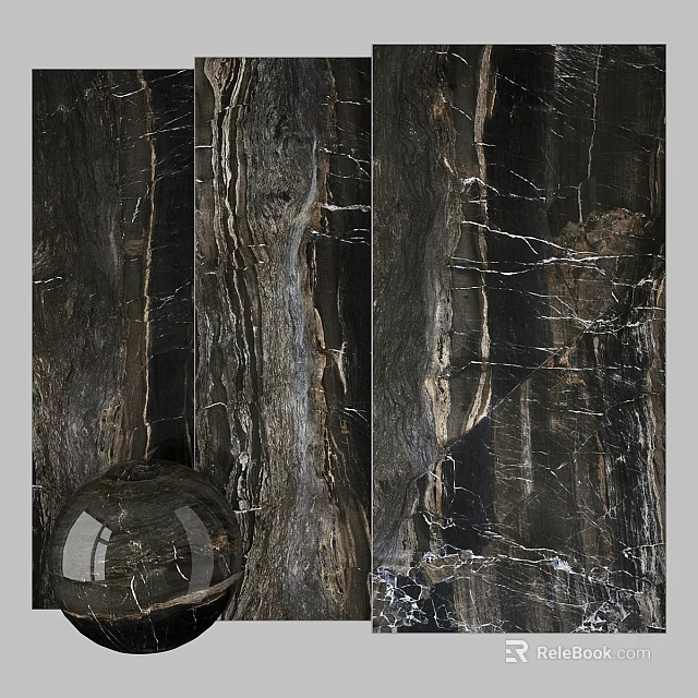 Dark Marble Textured Components Featuring Natural Cracks And Glossy Finish 3d model