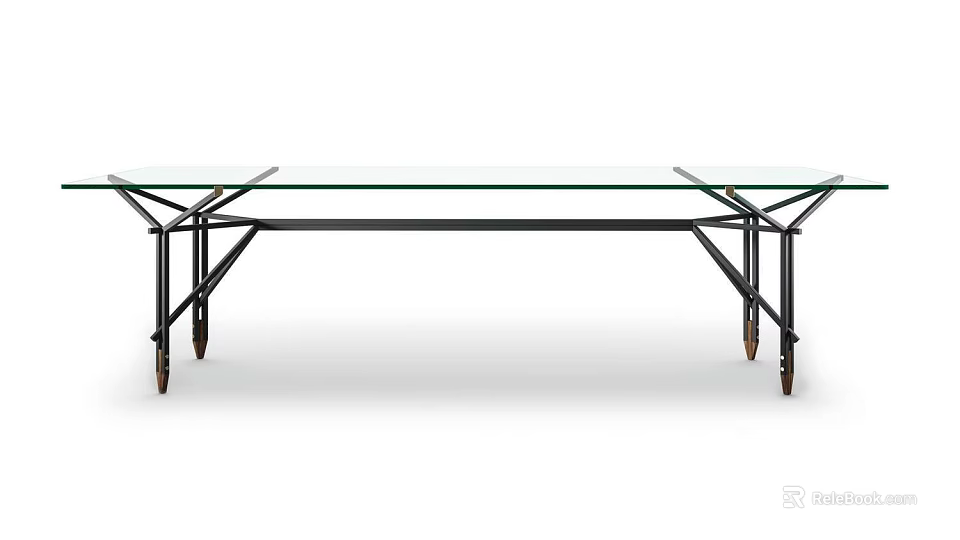 Sleek Glass Top Table With Black Metal Frame And Rolling Wheels Design 3d model 