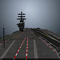 Aircraft Carrier Flight Deck With Runway Striped Markings And Control Tower