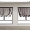 Modern Gray Roman Blinds With Pleated Design On Windows In White Walls And Wooden Floor
