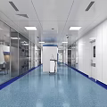 Medical Cleanroom Interior With Metal Doors Glass Windows And Blue Flooring