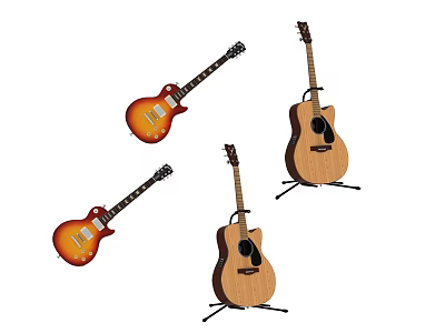 The key information in the picture is guitars, not amusement equipment, so it's impossible to generate an English title with "amusement equipment" as the main subject based on the picture. Please confirm the picture content or the subject requirement. 3d model