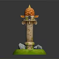 European Architecture Tower Featuring Dome Stone Structure Base Stone Decorations and Green Circular Platform 3d model