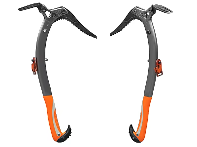 Durable Ice Climbing Tools With Gray Metal Blades And Orange Ergonomic Handles 3d model