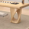 Modern Minimalist Wooden Tea Table with Transparent Acrylic Chairs and Tea Cups Teapot