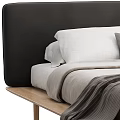 Minimalist Double Bed Interior Design With Wooden Frame Neutral Tones Pillows And Blanket