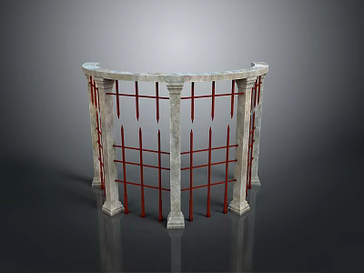 Curved Architectural Structure With Marble Columns And Red Grid Framework 3d model