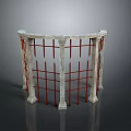 Curved Architectural Structure With Marble Columns And Red Grid Framework