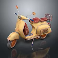Vintage Yellow Scooter With Brown Leather Seat And Rear Luggage Rack