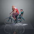 Adult Man And Child Riding Bicycle Together In Simple 3D Rendering Scene