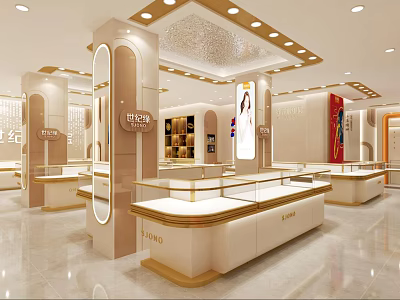 Elegant Jewelry Store Interior Design With Glass Display Cases And Gold Accents 3d model
