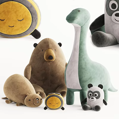 Cute Plush Animal Toys Assortment With Bear Dinosaur Panda And More 3d model