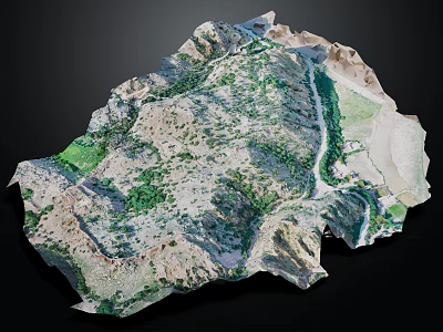Detailed 3D Mountainous Terrain Model With Green Vegetation And Varied Landforms 3d model