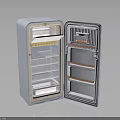 Vintage Style Retro Refrigerator With Open Door And Interior Shelves Design
