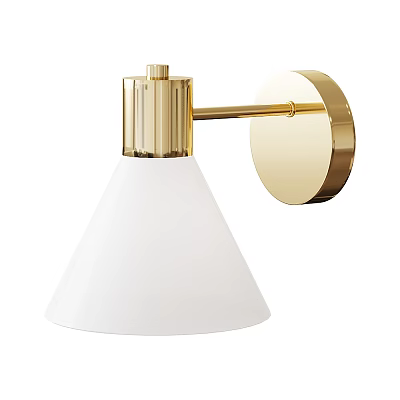 Modern Gold Wall Lamp With White Conical Shade And Sleek Metal Design 3d model