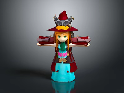 Child Wearing Red And Blue Wizard Costume With Hat Robe And Outstretched Arms 3d model