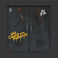 Electronics Appliances Storage Metal Cabinet With Double Door Rusty Surface And Graffiti Design