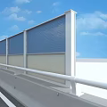 Highway Road Infrastructure With Blue Noise Barriers White Guardrails And Vehicles On Asphalt