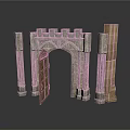 Castle Style Stone Architectural Components With Archway Pillars And Open Door Design