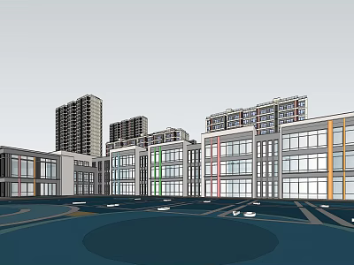 Modern Urban Building Complex With Glass Facades And Mixed Rise Structures 3d model