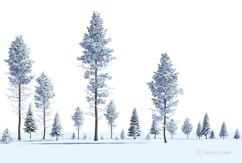 Snow Covered Arbor Trees With Smaller Trees In Various Sizes Winter Landscape 3d model 
