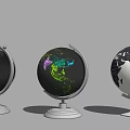Three Globe Themed Decorative Ornament Set with Diverse Color Patterns and Stand Bases