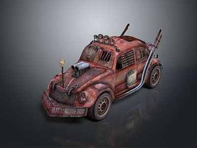 Rusty Modified Car With Roof Mounted Antennas And Worn Exterior Design 3d model