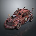 Rusty Modified Car With Roof Mounted Antennas And Worn Exterior Design