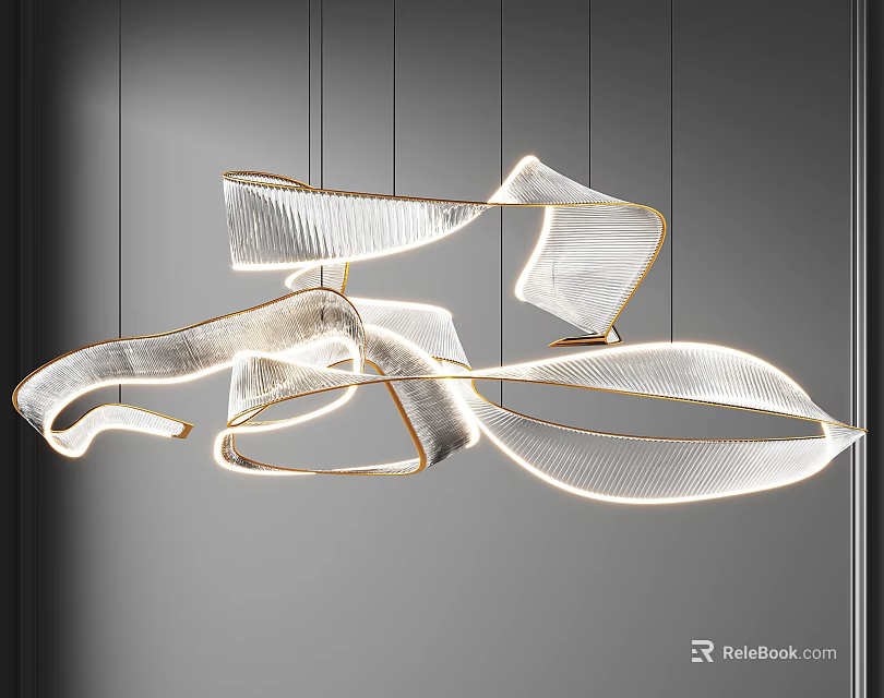 Modern Ribbon Like Design Chandelier With Curved Metallic Frame And LED Illumination 3d model 
