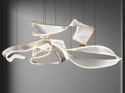 Modern Ribbon Like Design Chandelier With Curved Metallic Frame And LED Illumination 3d model