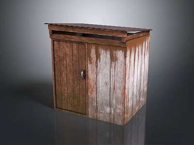 Old Wooden Cabinet With Weathered Surface And Double Doors Storage Furniture 3d model