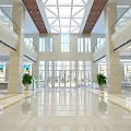 Spacious Modern Service Hall Interior With Bright Skylight Marble Floor And Green Plants