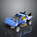 Blue Off Road Rally Car With Large Wheels Antenna Roof Equipment And Number 12